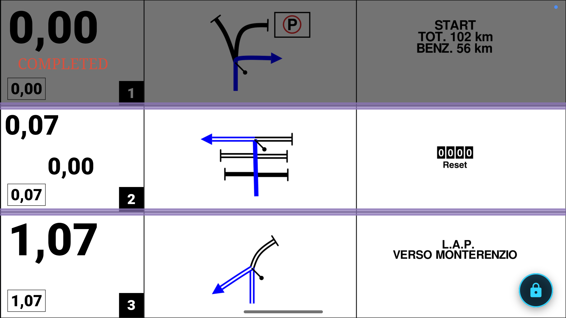 Schermata reale dell'app — RoadBook PRO, con la nota già passata in grigio.